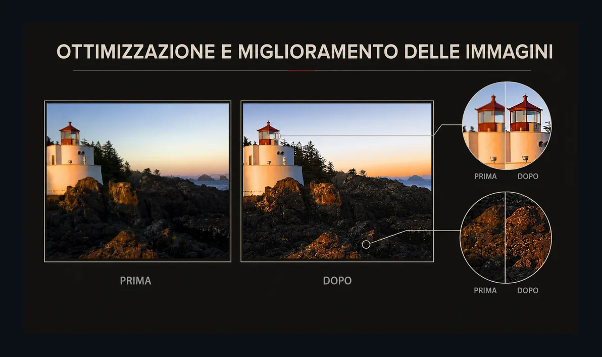 Scena notturna di un faro sulla costa, ridisegnata vettorialmente con dettagli e cromie affinati rispetto alla foto originale.