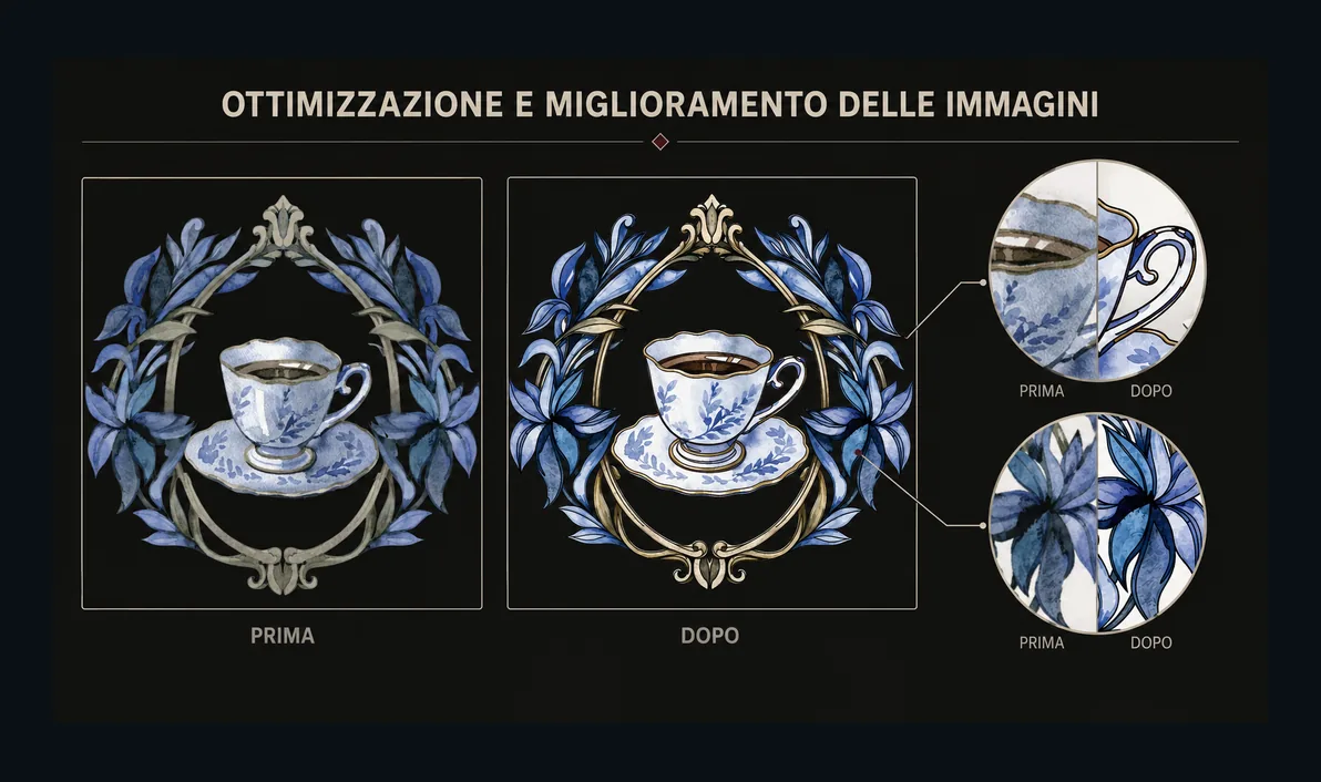 Cornice floreale ornamentale con tazza da tè, vettorializzata con contorni netti e dettagli puliti pronti per la produzione.